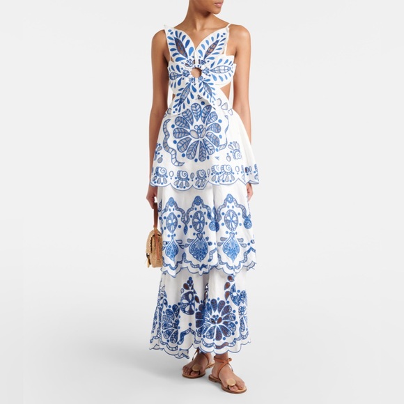 Farm Rio Broderie anglaise tiered cotton maxi dress - Picture 2 of 6